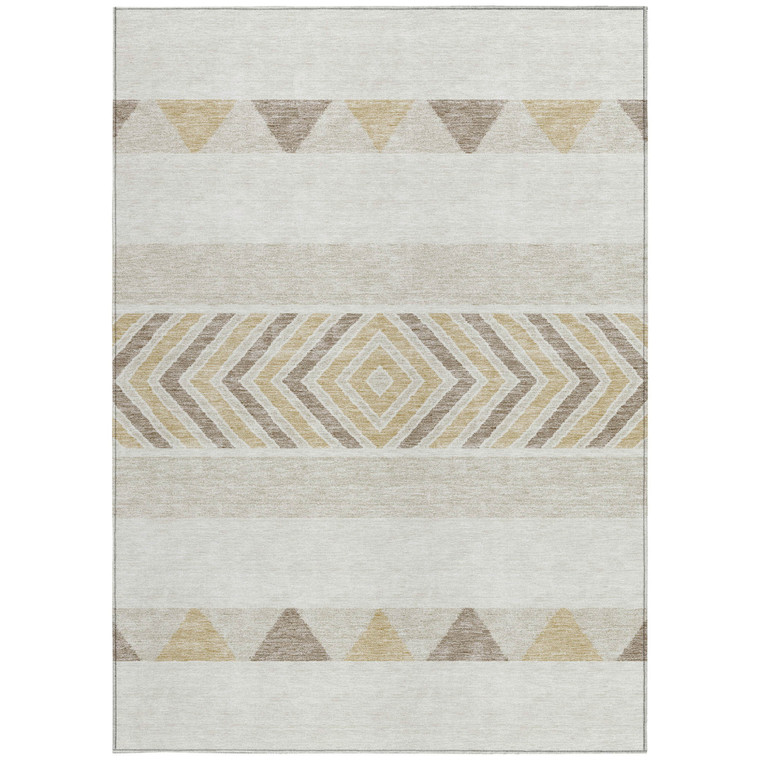 9' X 12' Ivory Beige And Taupe Southwestern Washable Indoor Outdoor Area Rug