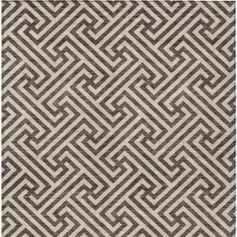 10' X 14' Brown And Beige Geometric Washable Indoor Outdoor Area Rug - Brown, Beige