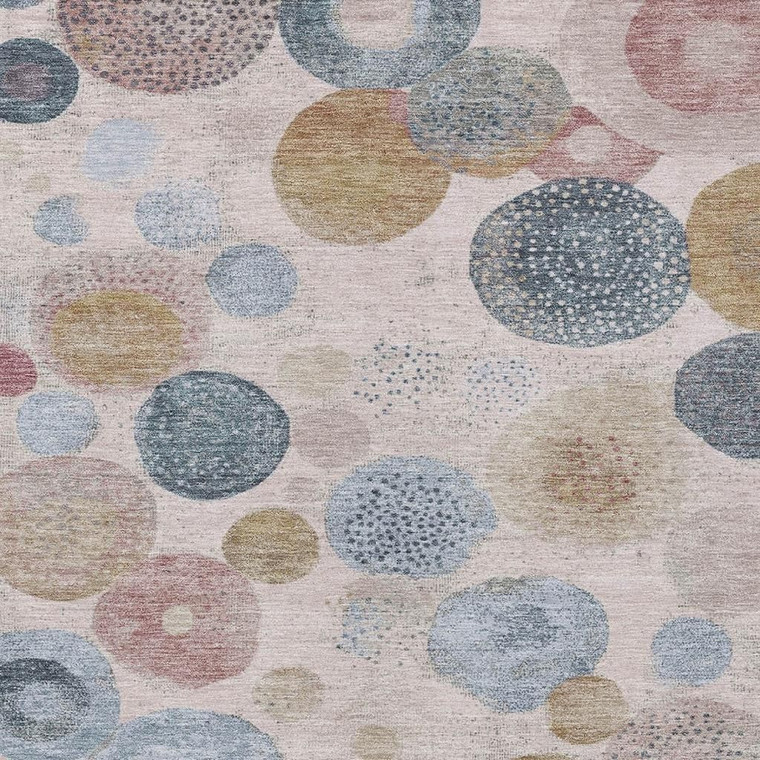 9' X 12' Blush Blue And Taupe Geometric Washable Indoor Outdoor Area Rug