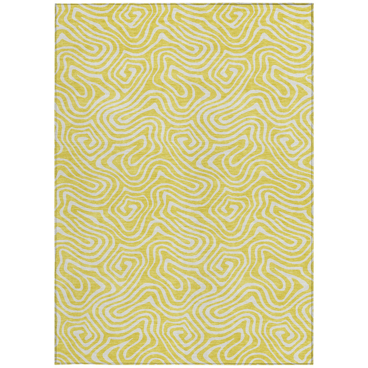 10' X 14' Yellow And Ivory Abstract Washable Indoor Outdoor Area Rug