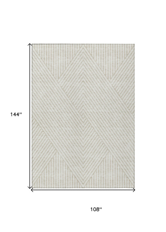 9' X 12' Ivory And Pale Beige Geometric Washable Indoor Outdoor Area Rug