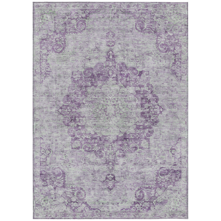 9' X 12' Purple Floral Medallion Washable Indoor Outdoor Area Rug - 880016686739