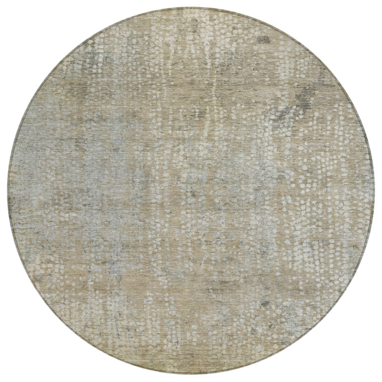 8' Beige And Ivory Round Abstract Washable Indoor Outdoor Area Rug - Beige, Ivory