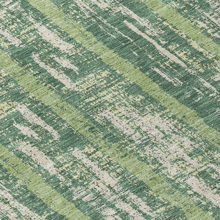 8' Green And Ivory Round Striped Washable Indoor Outdoor Area Rug - Green, Ivory