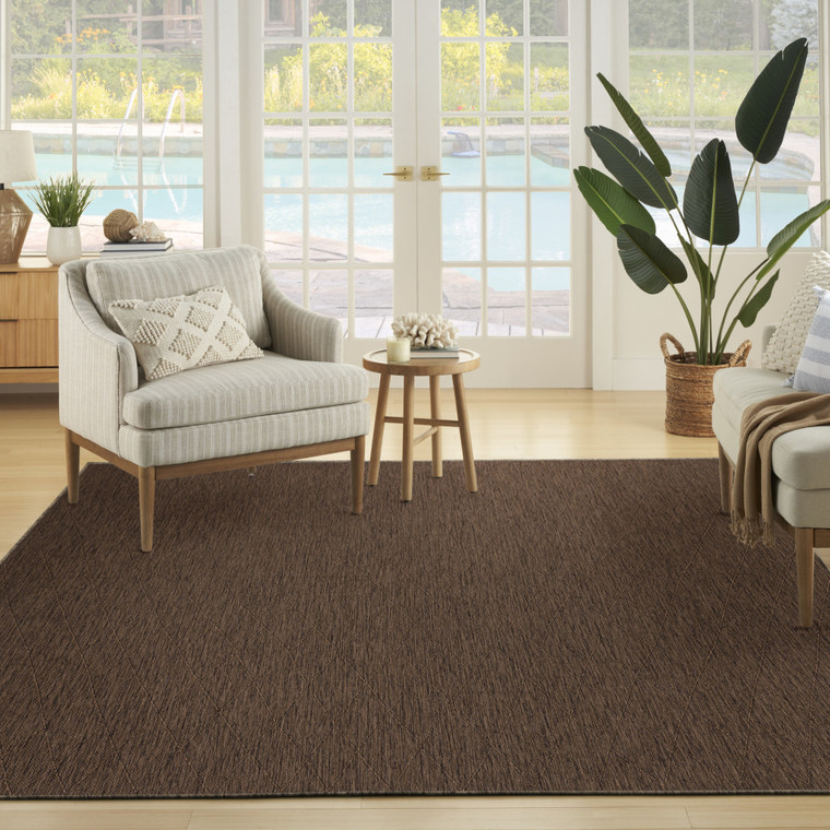 9' X 12' Dark Brown And Brown Geometric Indoor Outdoor Area Rug