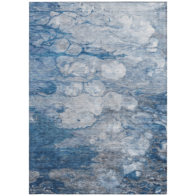 8' X 10' Denim Blue And Sky Blue Abstract Washable Indoor Outdoor Area Rug Transitional Style - Denim Blue, Sky Blue Color