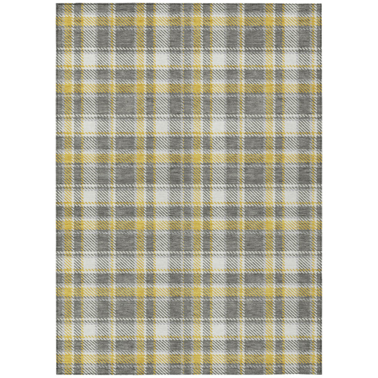 8' X 10' Gray Yellow and White Plaid Washable Non Skid Indoor Outdoor Area Rug