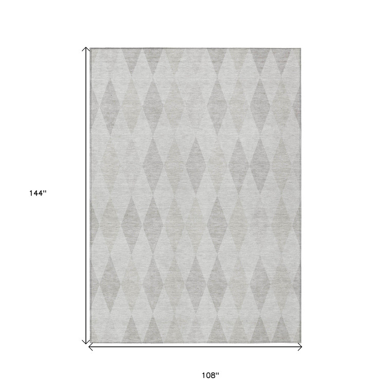 9' X 12' Gray Geometric Washable Indoor Outdoor Area Rug
