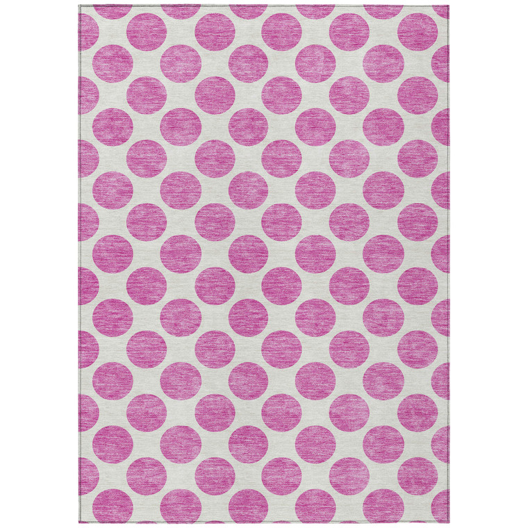10' X 14' Blush And Ivory Polka Dot Washable Indoor Outdoor Area Rug