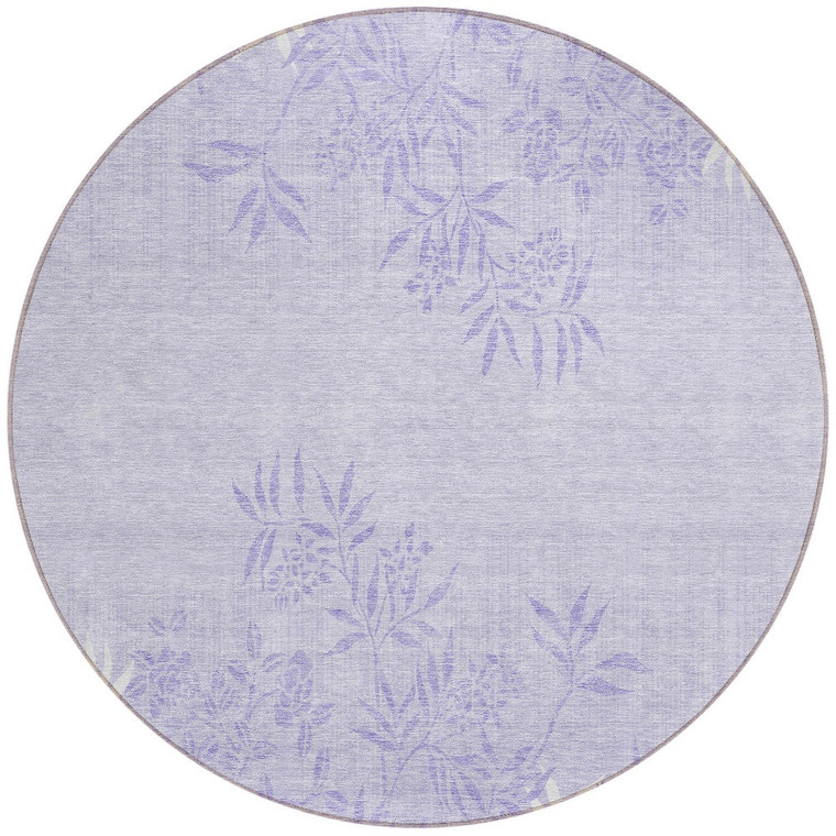8' Lilac Purple And Ivory Round Floral Washable Indoor Outdoor Area Rug