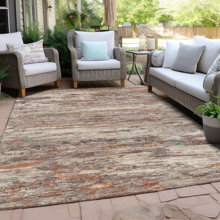 9' X 12' Terra Cotta And Beige Abstract Washable Indoor Outdoor Area Rug