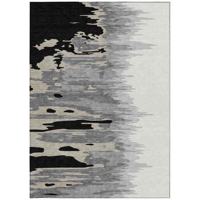 10' X 14' Black Gray And Ivory Abstract Washable Indoor Outdoor Area Rug - 606114927662