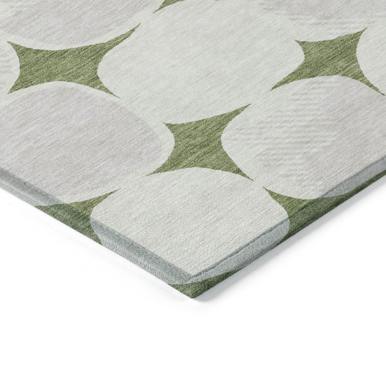 10' X 14' Green And Beige Abstract Washable Indoor Outdoor Area Rug