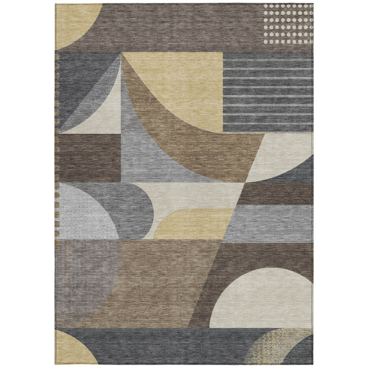 8' X 10' Brown Taupe And Wheat Geometric Washable Indoor Outdoor Area Rug