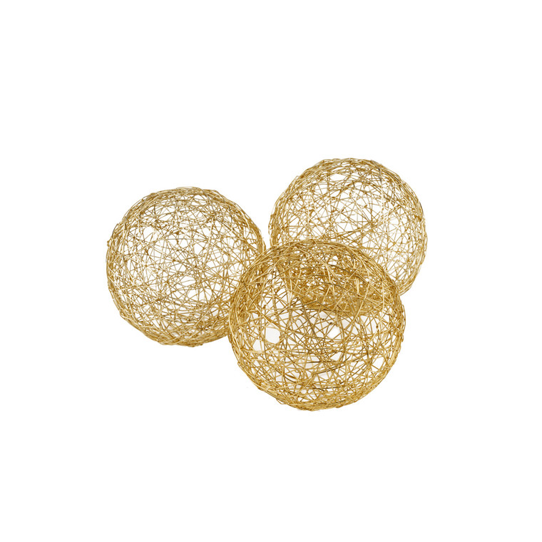 4" X 4" X 4" Gold Iron Wire Spheres Box Of 3 - 4512839436784