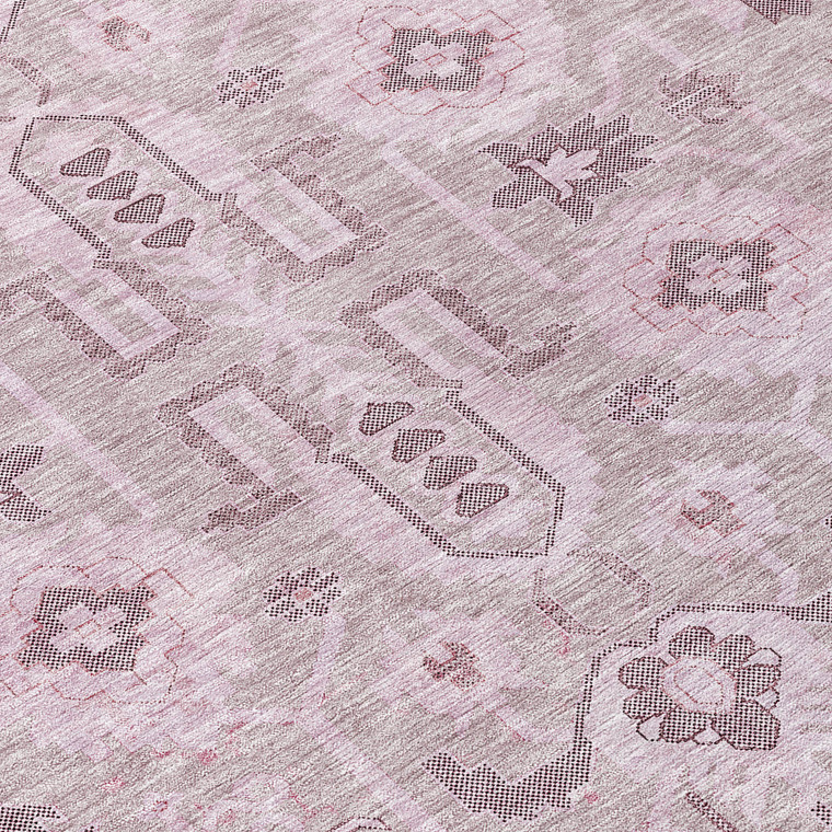 9' X 12' Pink Mauve And Blush Oriental Washable Indoor Outdoor Area Rug