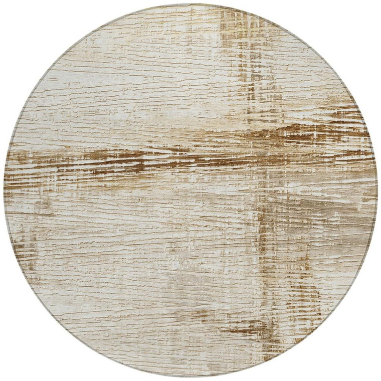 8' Ivory And Beige Round Striped Washable Indoor Outdoor Area Rug - Ivory, Beige