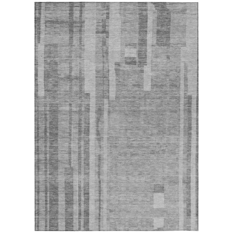 8' X 10' Gray And Silver Striped Washable Indoor Outdoor Area Rug Transitional Style - Gray, Silver Color