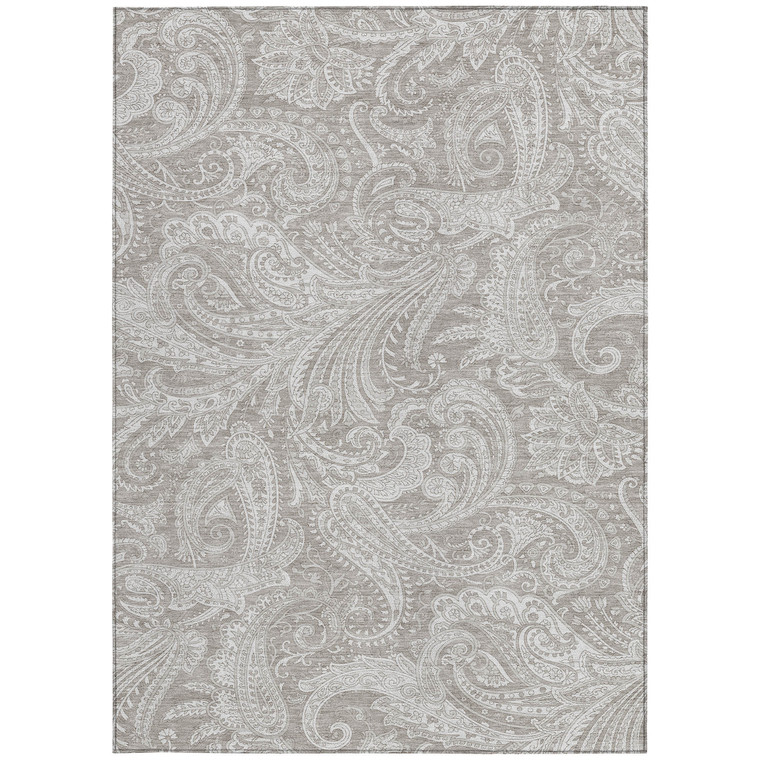 8' X 10' Taupe Beige And Ivory Paisley Washable Indoor Outdoor Area Rug