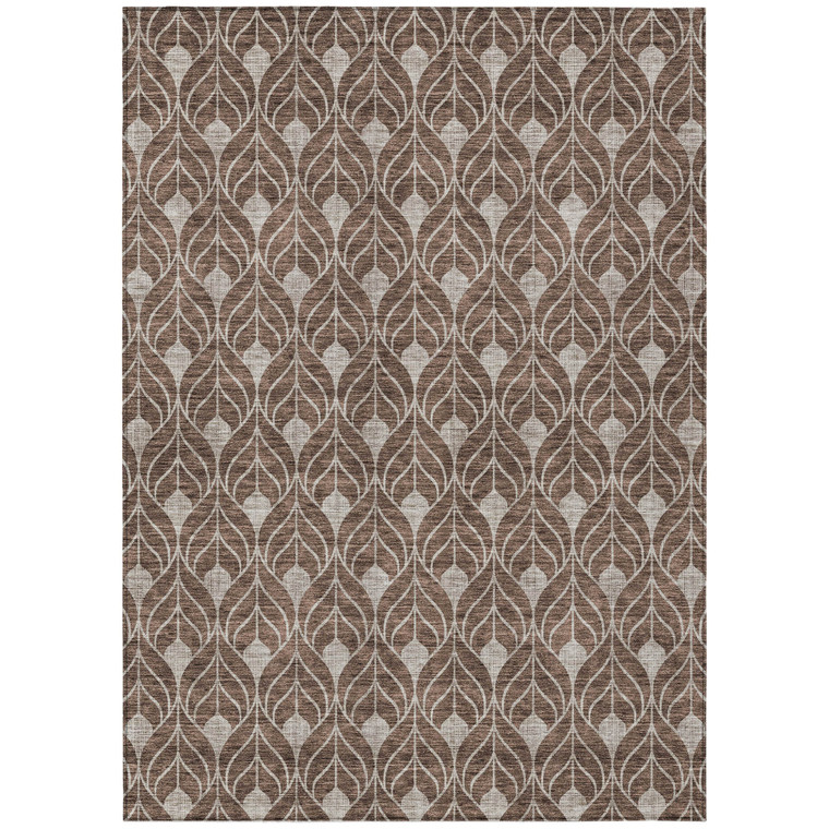 8' X 10' Chocolate And Beige Geometric Washable Indoor Outdoor Area Rug - Chocolate, Beige