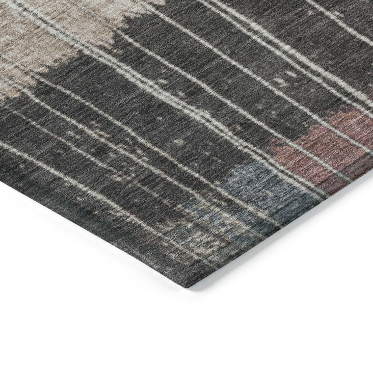 10' X 14' Mauve Blue And Gold Striped Washable Indoor Outdoor Area Rug