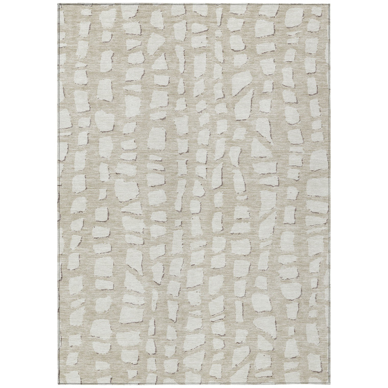 9' X 12' Beige And Ivory Abstract Washable Indoor Outdoor Area Rug