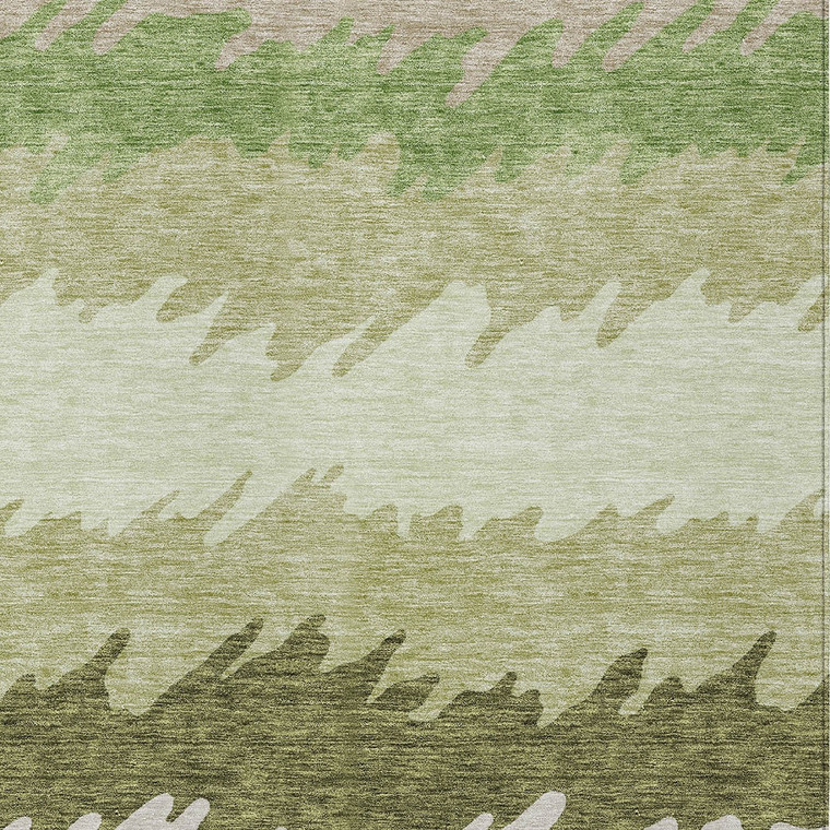 8' X 10' Beige And Olive Green Striped Washable Indoor Outdoor Area Rug