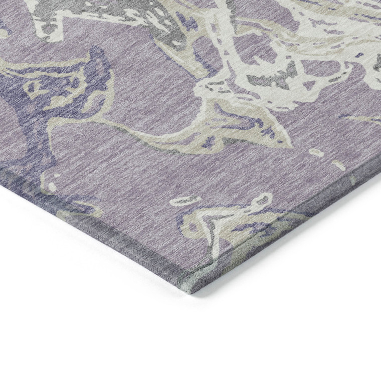 8' X 10' Lavender And Ivory Abstract Washable Indoor Outdoor Area Rug Transitional Style - Lavender, Ivory Color