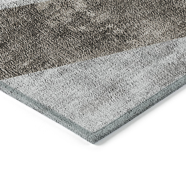 9' X 12' Gray Silver And Charcoal Geometric Washable Indoor Outdoor Area Rug - Gray, Silver, Charcoal