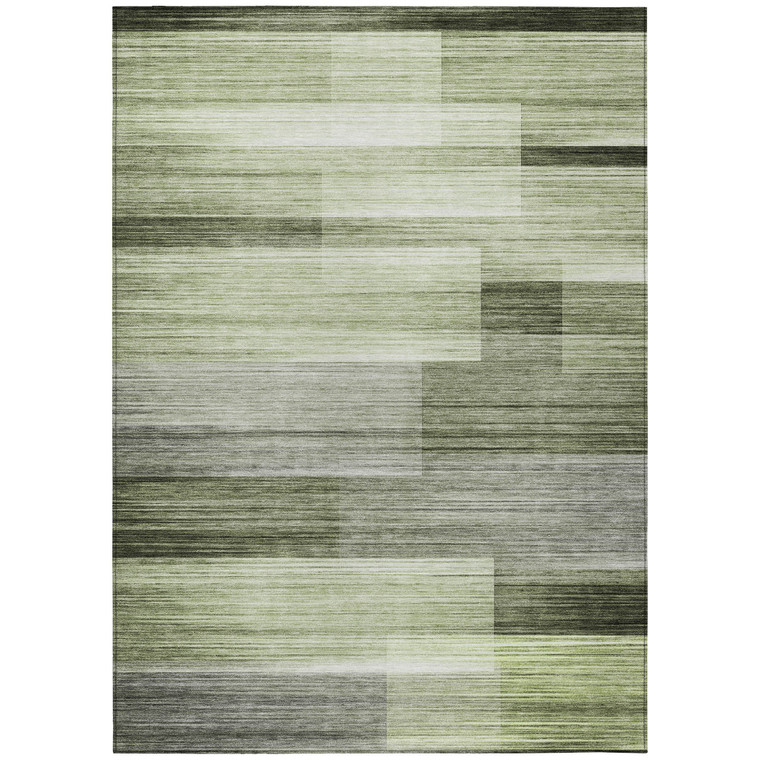 10' X 14' Green And Ivory Striped Washable Indoor Outdoor Area Rug - 880016808339