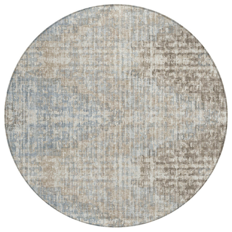 8' Beige And Gray Round Geometric Washable Indoor Outdoor Area Rug - Beige, Gray