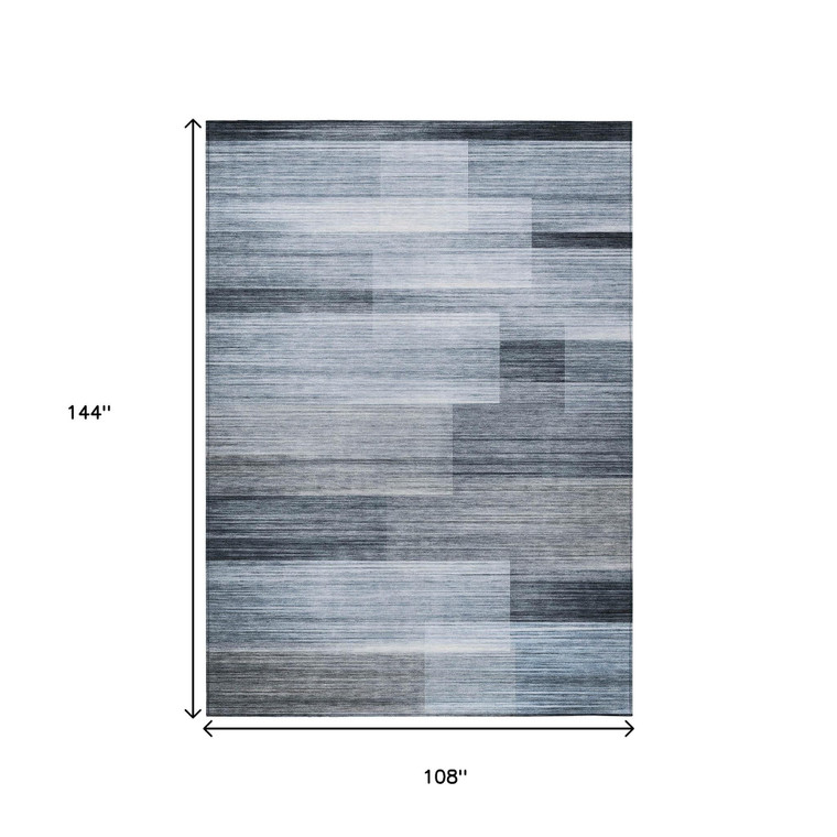 9' X 12' Denim Blue And Ivory Striped Washable Indoor Outdoor Area Rug - 880016662818