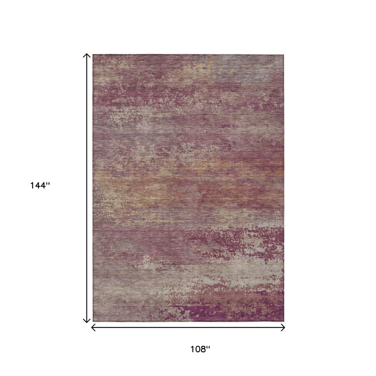 9' X 12' Merlot Beige And Blush Abstract Washable Indoor Outdoor Area Rug