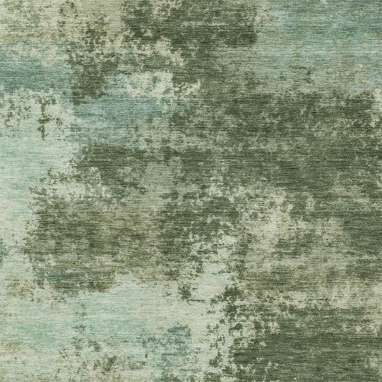 8' X 10' Artichoke Green And Pale Aqua Abstract Washable Indoor Outdoor Area Rug