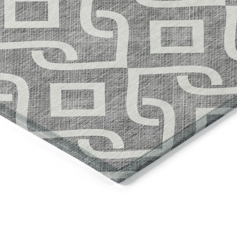10' X 14' Gray And Ivory Geometric Washable Indoor Outdoor Area Rug Transitional Style - Gray, Ivory Color