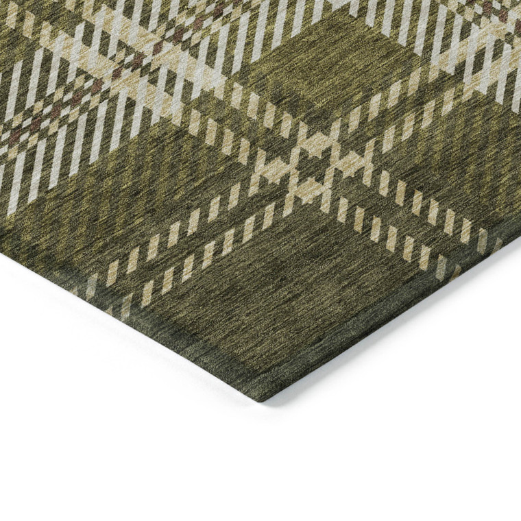 8' X 10' Olive Green Gold And Brown Plaid Washable Indoor Outdoor Area Rug