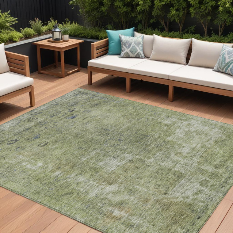 10' X 14' Artichoke Green And Beige Abstract Washable Indoor Outdoor Area Rug - 880016780055