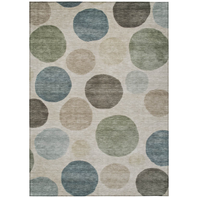 10' X 14' Khaki Fern Green And Teal Blue Geometric Washable Indoor Outdoor Area Rug