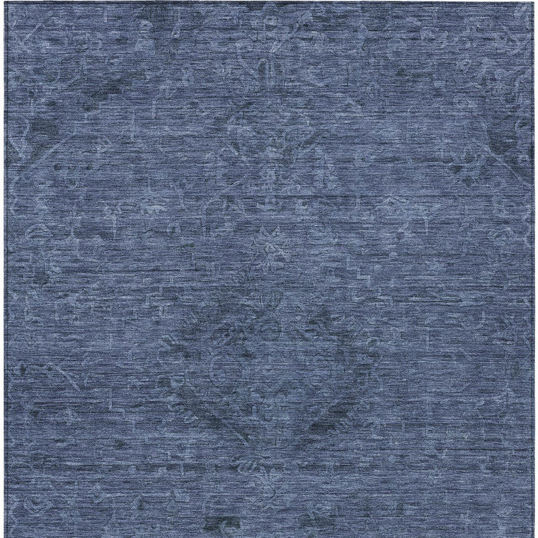 10' X 14' Navy Blue And Charcoal Floral Washable Indoor Outdoor Area Rug - Navy Blue, Charcoal