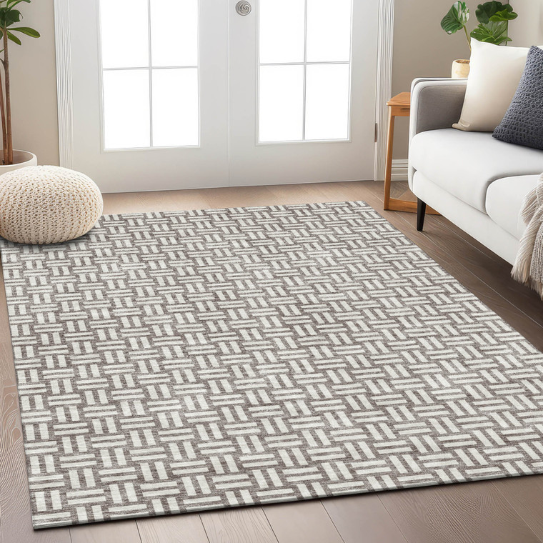 8' X 10' Taupe And Gray Geometric Washable Indoor Outdoor Area Rug