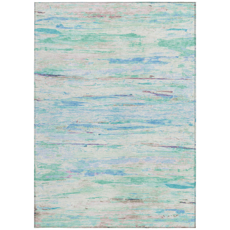 9' X 12' Teal Blue And Ivory Abstract Washable Indoor Outdoor Area Rug - Teal Blue, Ivory