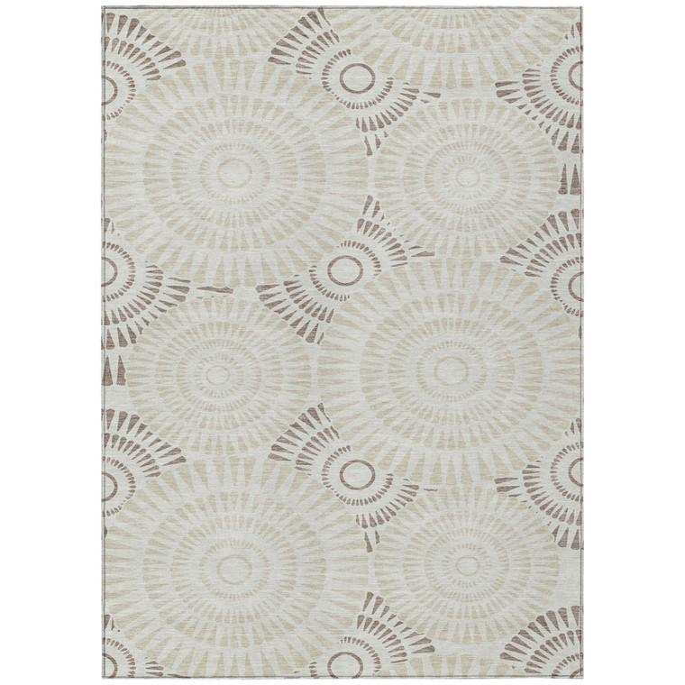 8' X 10' Taupe And Brown Geometric Washable Indoor Outdoor Area Rug
