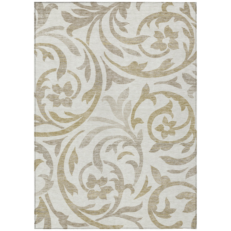 8' X 10' Ivory Beige And Taupe Floral Washable Indoor Outdoor Area Rug - Ivory, Beige, Taupe