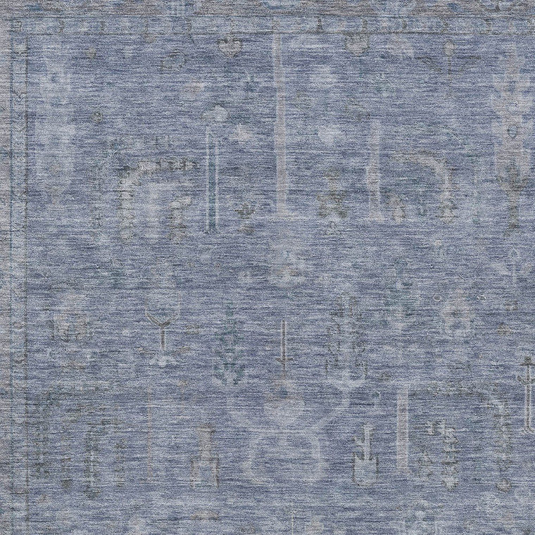10' X 14' Denim Blue And Gray Oriental Washable Indoor Outdoor Area Rug