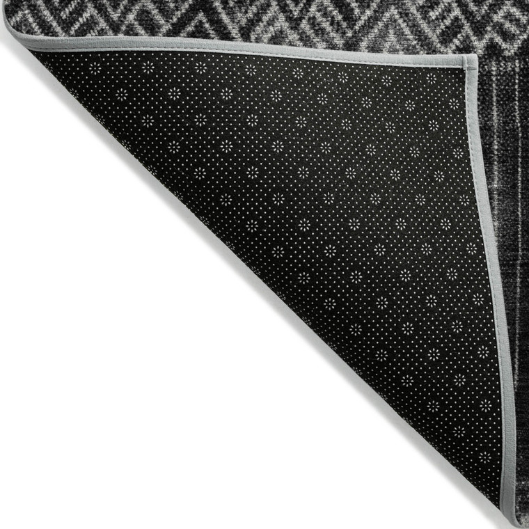 8' Black Ivory And Gray Round Ombre Washable Indoor Outdoor Area Rug