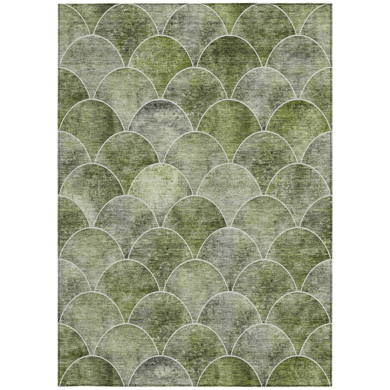 10' X 14' Green And Ivory Abstract Washable Indoor Outdoor Area Rug Transitional Style - Green, Ivory Color