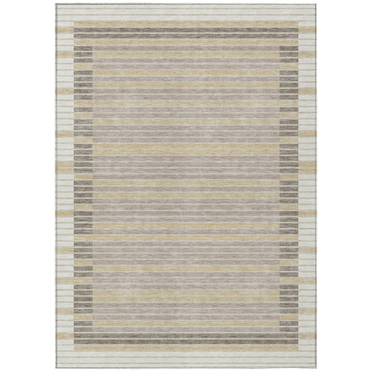 10' X 14' Ivory And Beige Striped Washable Indoor Outdoor Area Rug - 880016643183