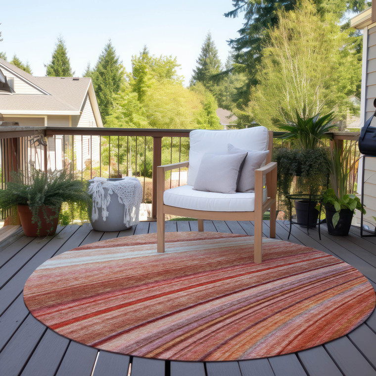 8' Terra Cotta Salmon And Orange Round Striped Washable Indoor Outdoor Area Rug