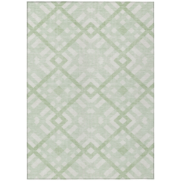 10' X 14' Mint Green And Ivory Geometric Washable Indoor Outdoor Area Rug