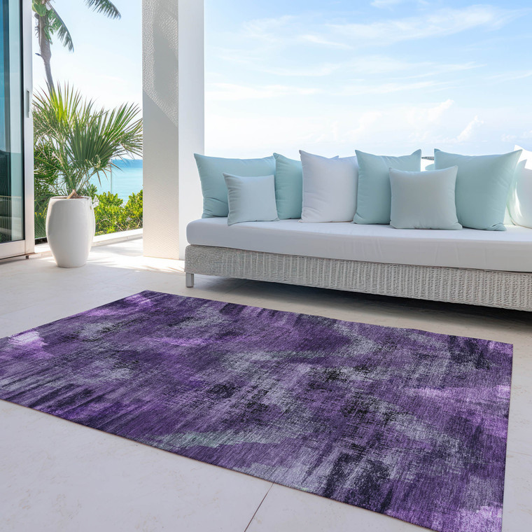 10' X 14' Purple Lavender And Gray Abstract Washable Indoor Outdoor Area Rug - 608219014650